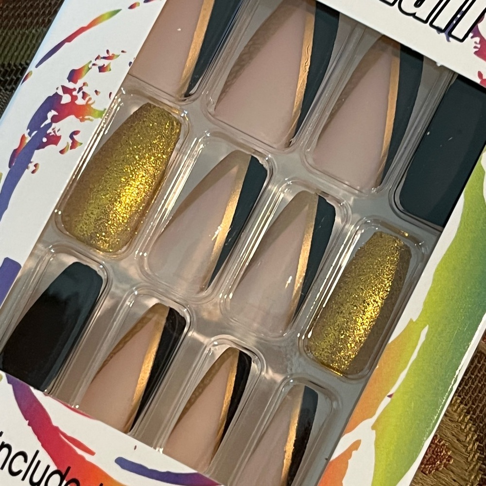 Gold and Black Press-On Nails